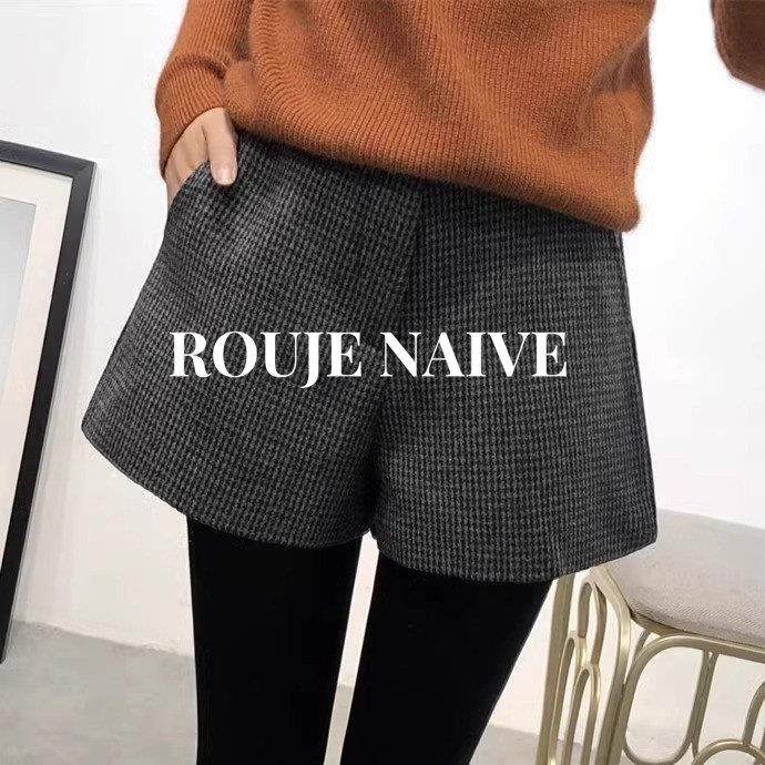 ROUJE NAIVE毛呢短裤女春秋季大码高腰宽松显瘦a字阔腿千鸟格靴裤,女装/女士精品,大码裤装,淘宝优惠券,粉丝福利购,淘宝优惠卷