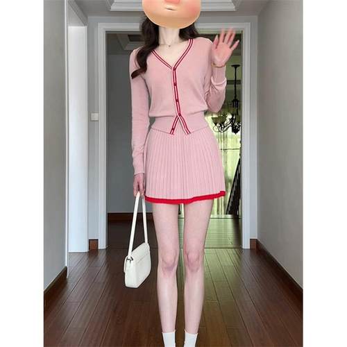 欧洲站秋季2025新款韩系穿搭一整套减龄洋气针织开衫半身裙两件套