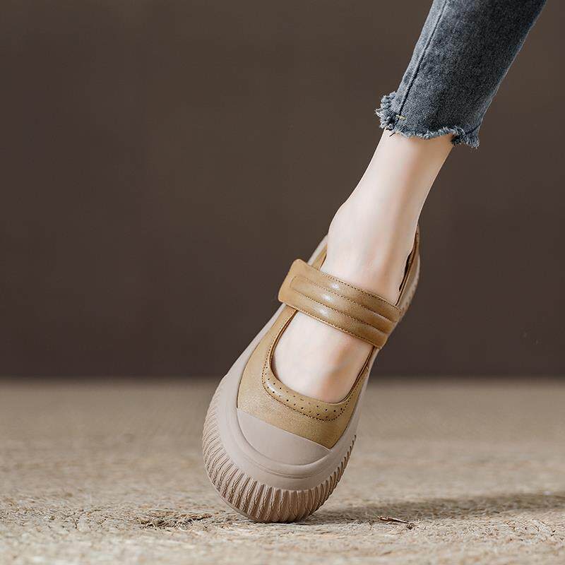 英国【设计师】牛皮复古魔术贴包头凉鞋女新款镂空透气洞洞女鞋