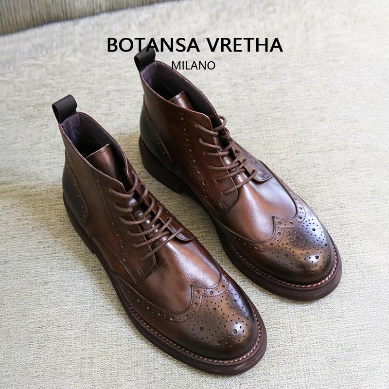 意大利BOTANSA VRETHA&BV精致小众款布洛克靴子男高帮雕花马丁靴