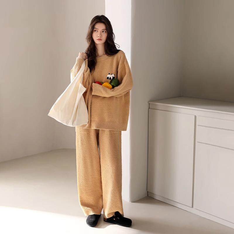 快乐周末~上心的软暖舒适！半边绒睡衣女秋冬珊瑚绒加绒保暖套装