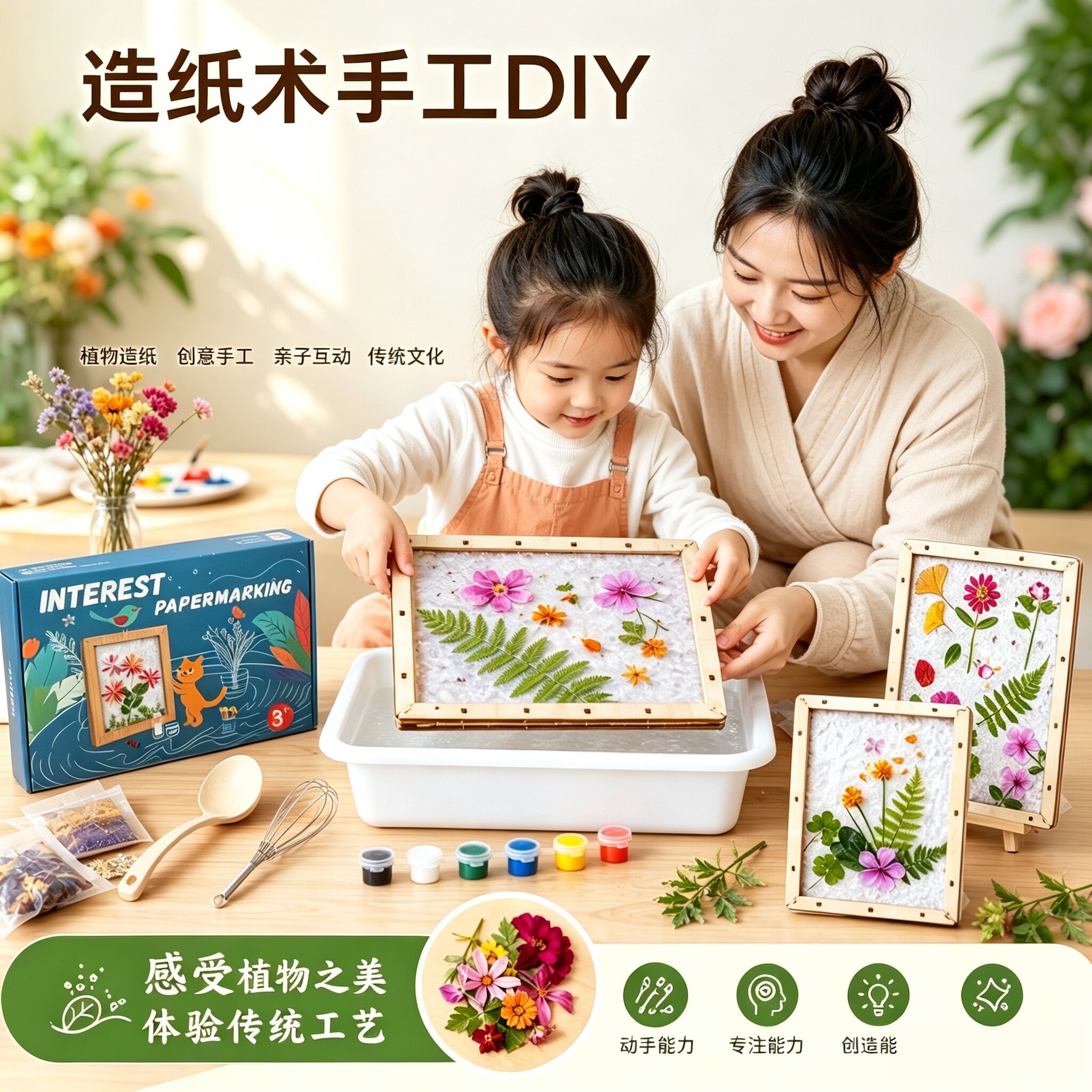 中秋手工儿童古法造纸术diy实验材料包幼儿园造纸框纸浆亲子暖场图片