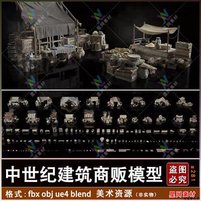 中世纪摊贩商贩集市小贩市井商家c4d/3dmax/maya/blendera281