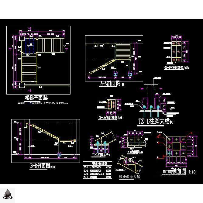 现代大型钢结构阁楼 楼梯cad施工图设计参考资料