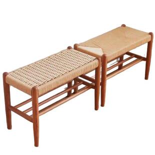 樱桃木实木绳编床尾凳卧室女床边凳客厅长条凳玄关入户家用换鞋凳