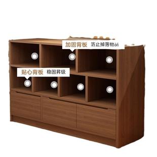 书架落地置物架收纳带柜门书柜储物柜一体矮柜客厅胡桃木色小柜子