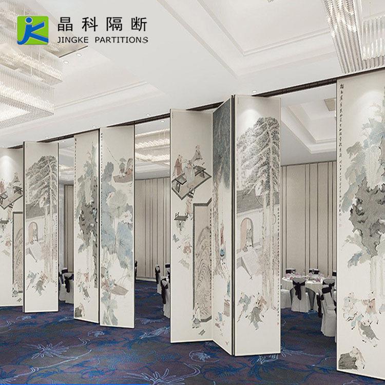佛山隔断厂家酒店餐厅整体画活动隔断山水画吊轨可移动折叠挡板