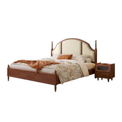 简约复古实木床1米5软包美式大床南康家具主卧1.8米樱桃色双人床