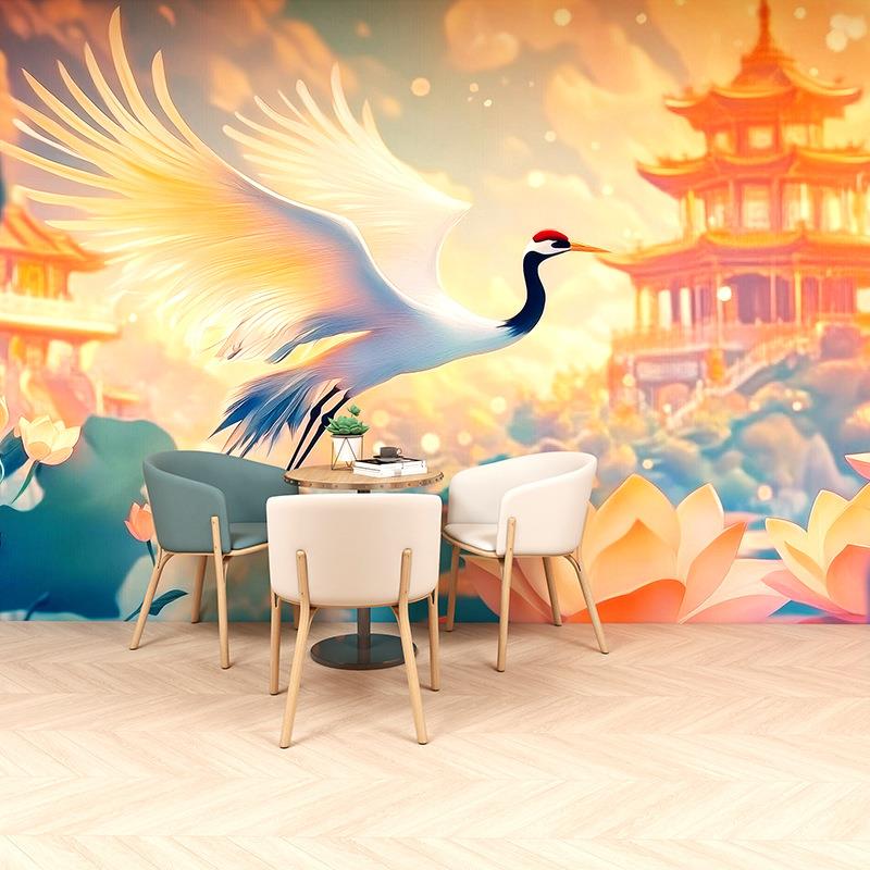 中式床头民宿酒店背景墙壁纸自粘PVC加厚墙纸现代风格