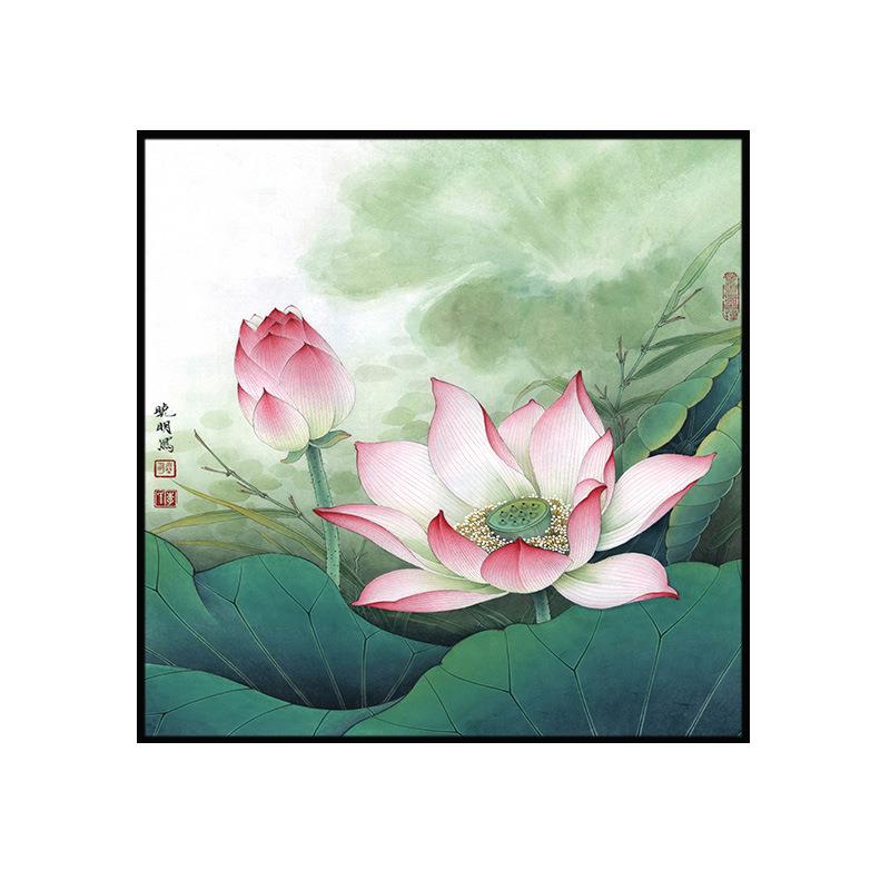 卫生间防水挂画免打孔厕所客厅书房玄关新中式禅意鱼荷花装饰画