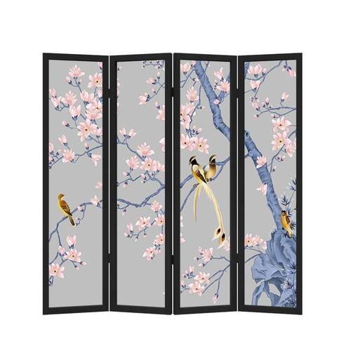 新中式屏风隔断现代简约客厅可移动入户折叠遮挡茶室装饰花鸟折屏