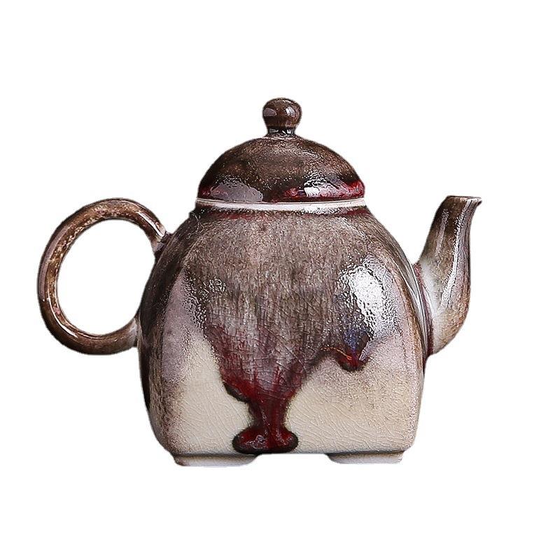 陶瓷柴烧釉茶壶窑变单壶手工功夫茶壶家用球孔过滤禅定壶断水利落