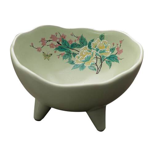 豆绿汝窑芙蓉花茶点盘中式陶瓷家用点心盘围炉煮茶干果盘茶具零配