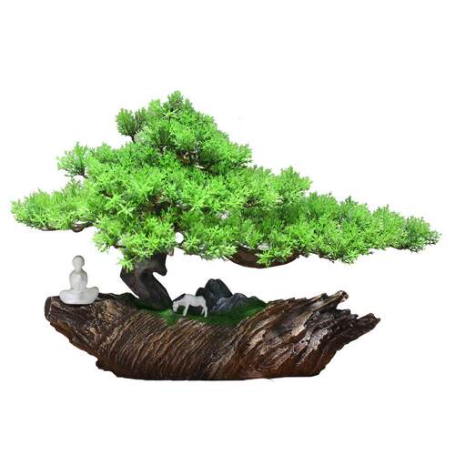 仿真迎客松绿植树叶树枝盆栽假花塑料花摆件假松树道具盆景装饰品