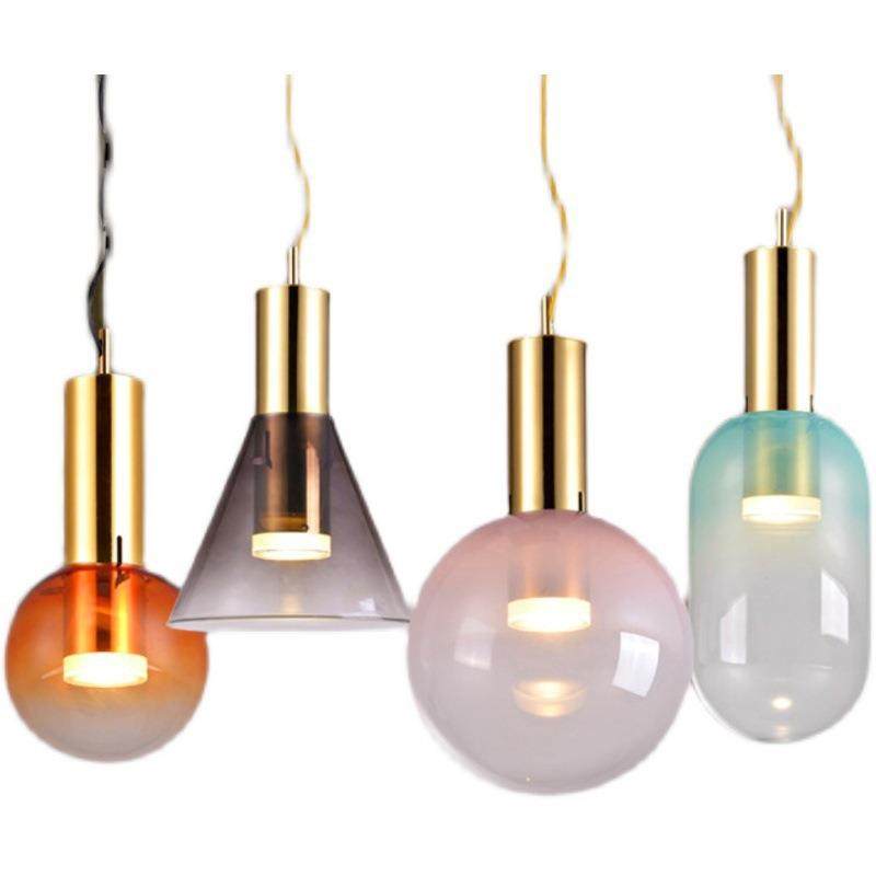 北欧设计师艺术客餐厅吧台卧室床头几何锥形彩色玻璃灯罩圆球吊灯,家装灯饰光源,智能吊灯,淘宝优惠券,粉丝福利购,淘宝优惠卷