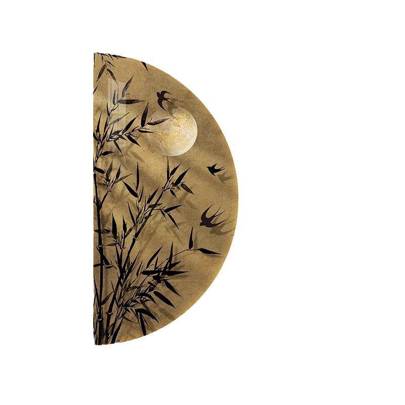 中古风墨竹玄关装饰画走廊过道挂画法式复古入户正对门氛围灯壁画