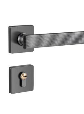 厂家直供锌合金静音室内门锁磁吸卧室简约铜拉丝灰色实心门把手