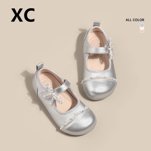 2025新款女童漂亮公主鞋儿童鞋子软底小女孩银色单鞋配礼服小皮鞋