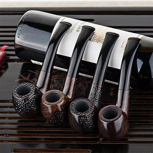 正牌烟斗烟嘴黑檀木手工弯式烟丝斗老式过滤烟嘴雕刻实木烟具