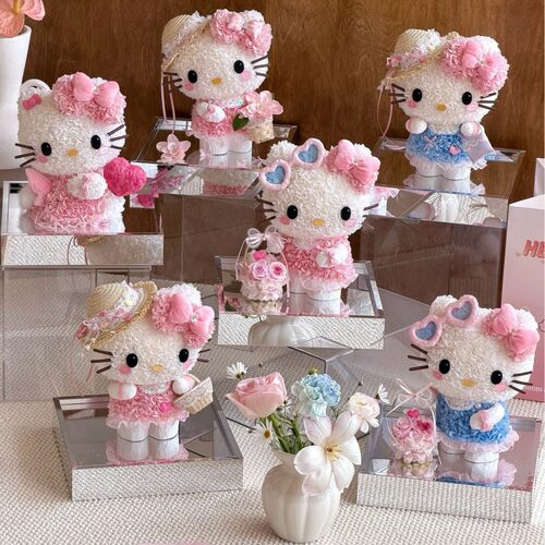 520情人节春日kitty永生花凯蒂猫真花KT摆件送女朋友生日告白礼物