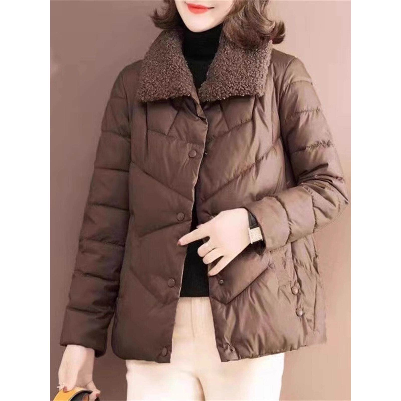 羽绒棉服外套女秋冬新款夹棉加厚保暖女士时尚减龄羊羔绒棉衣棉袄