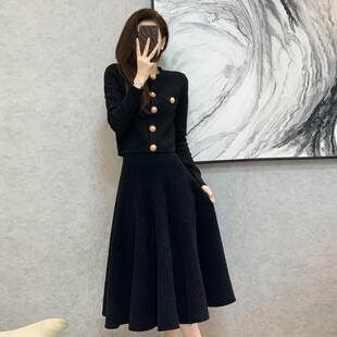 欧洲站2024秋冬新款女装赫本风高级感针织套装裙毛衣配裙子两件套