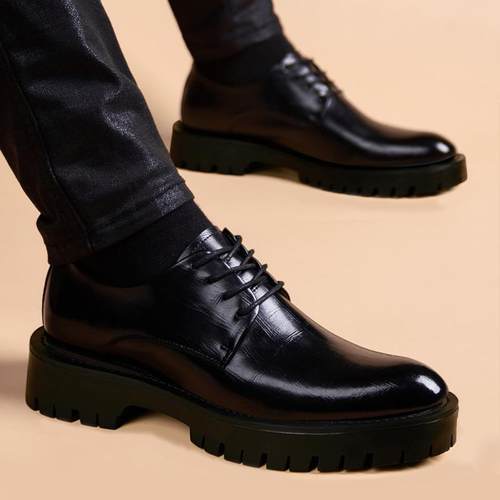 ECTOR HARDEN皮鞋男内增高休闲百搭商务正装鞋加绒厚底休闲皮鞋