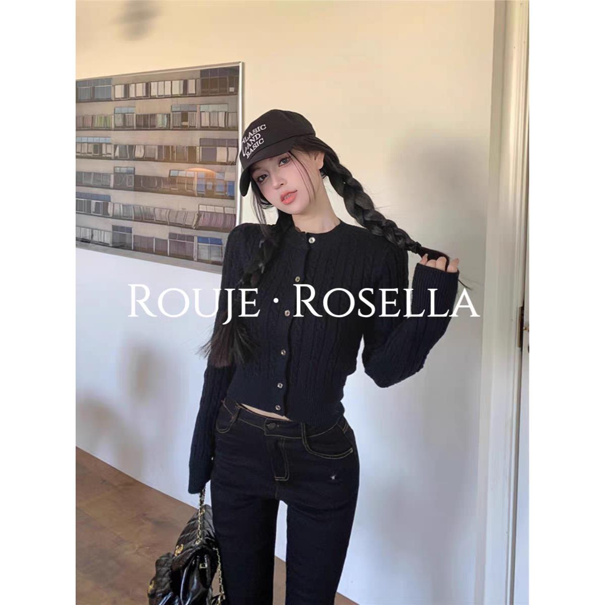 法国Rouje Rosella修身显瘦短款麻花针织衫女辣妹内搭长袖开衫