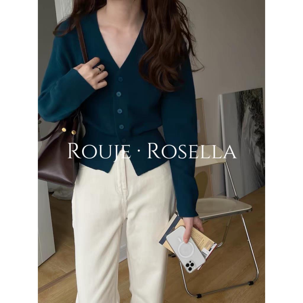 法国Rouje Rosella宽松显瘦⭐法式休闲V领单排女扣软糯毛衣开衫