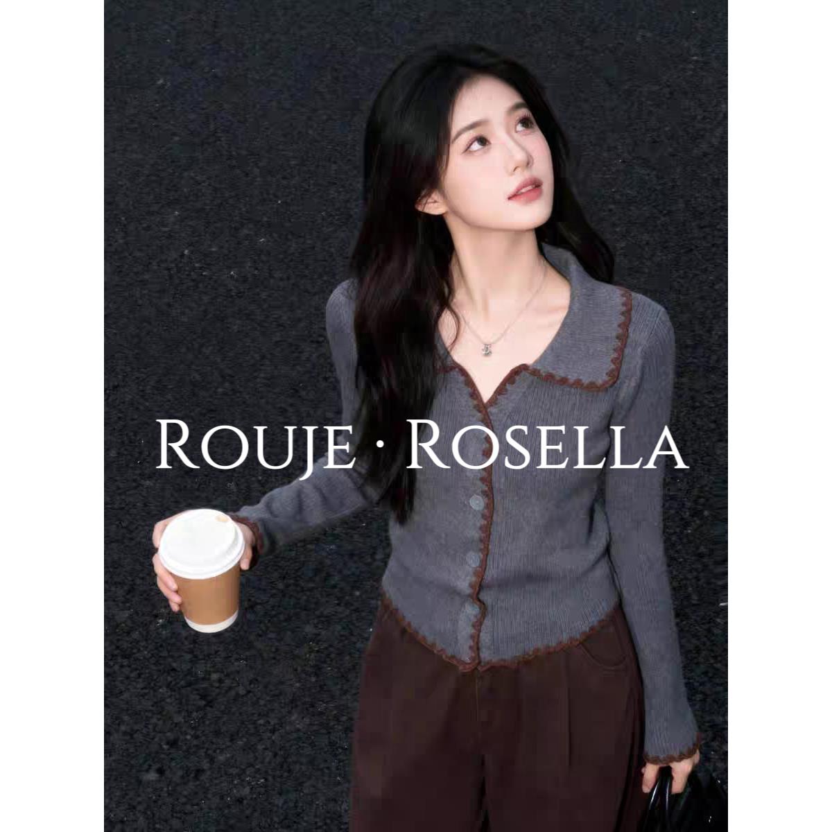 法国Rouje Rosella挚爱珍藏⭐灰色翻领针织开衫女早春新款上衣