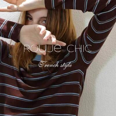 法国rouje chic2025法式复古风撞色条纹修身毛衣女春秋针织衫上衣