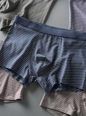 Cardiac 条纹内裤男士纯棉平角底裤莫代尔棉大码透气中腰四角裤衩