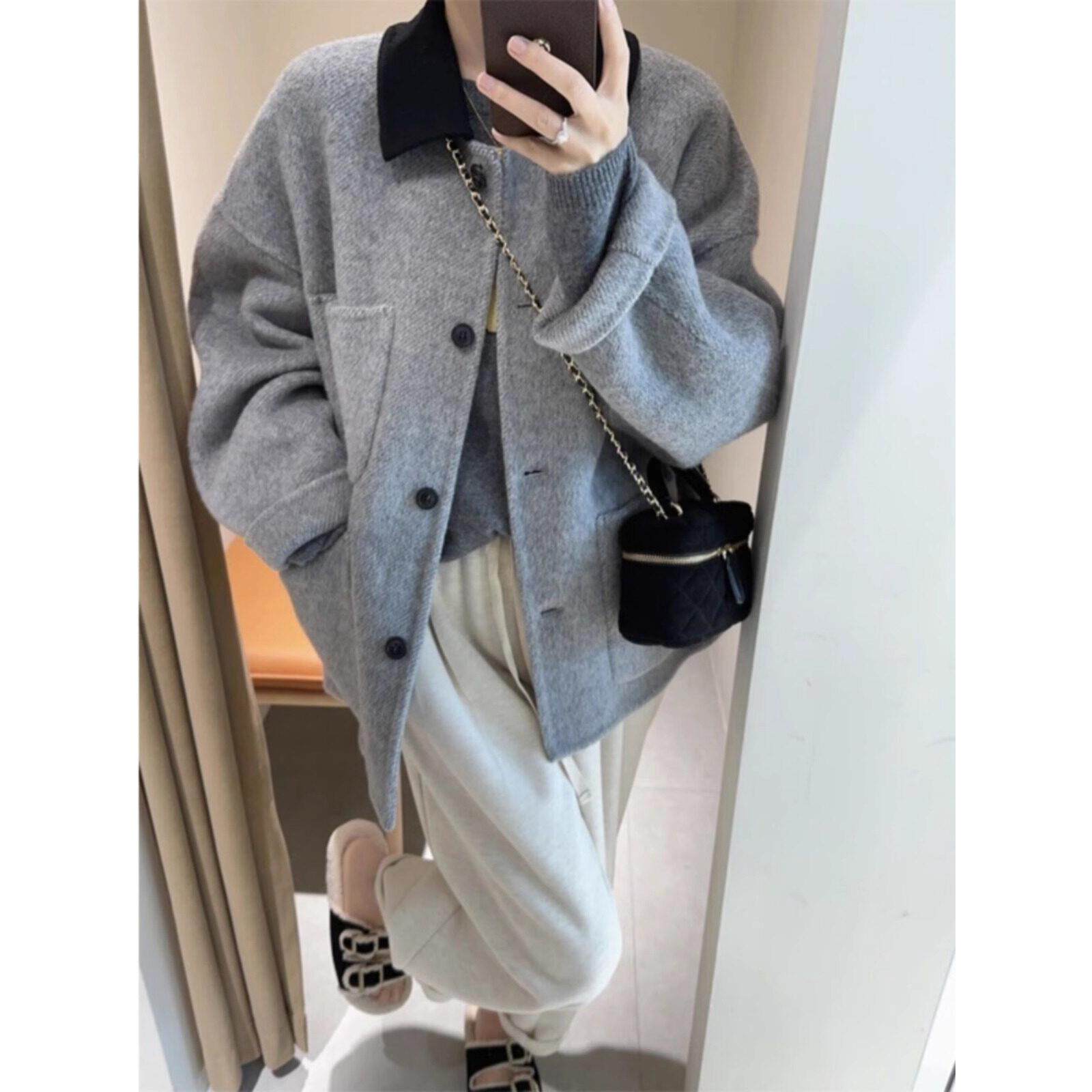 LILY MOST灰色短款呢子大衣女冬季毛呢外套高级感小个子韩系加厚
