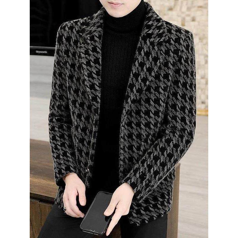 格纹羊毛休闲西装夹克男士秋冬时髦修身帅气加厚貂皮天鹅绒男士小,男装,休闲西服,淘宝优惠券,粉丝福利购,淘宝优惠卷