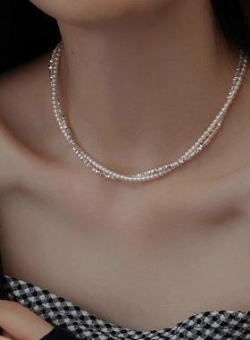 chomelkinsey双层碎银子小珍珠项炼女新款叠戴多层高级感锁骨颈炼