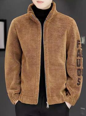 ZAR男装羊羔绒棉服男加厚连帽保暖外套冬季新款加绒刺绣休闲夹克