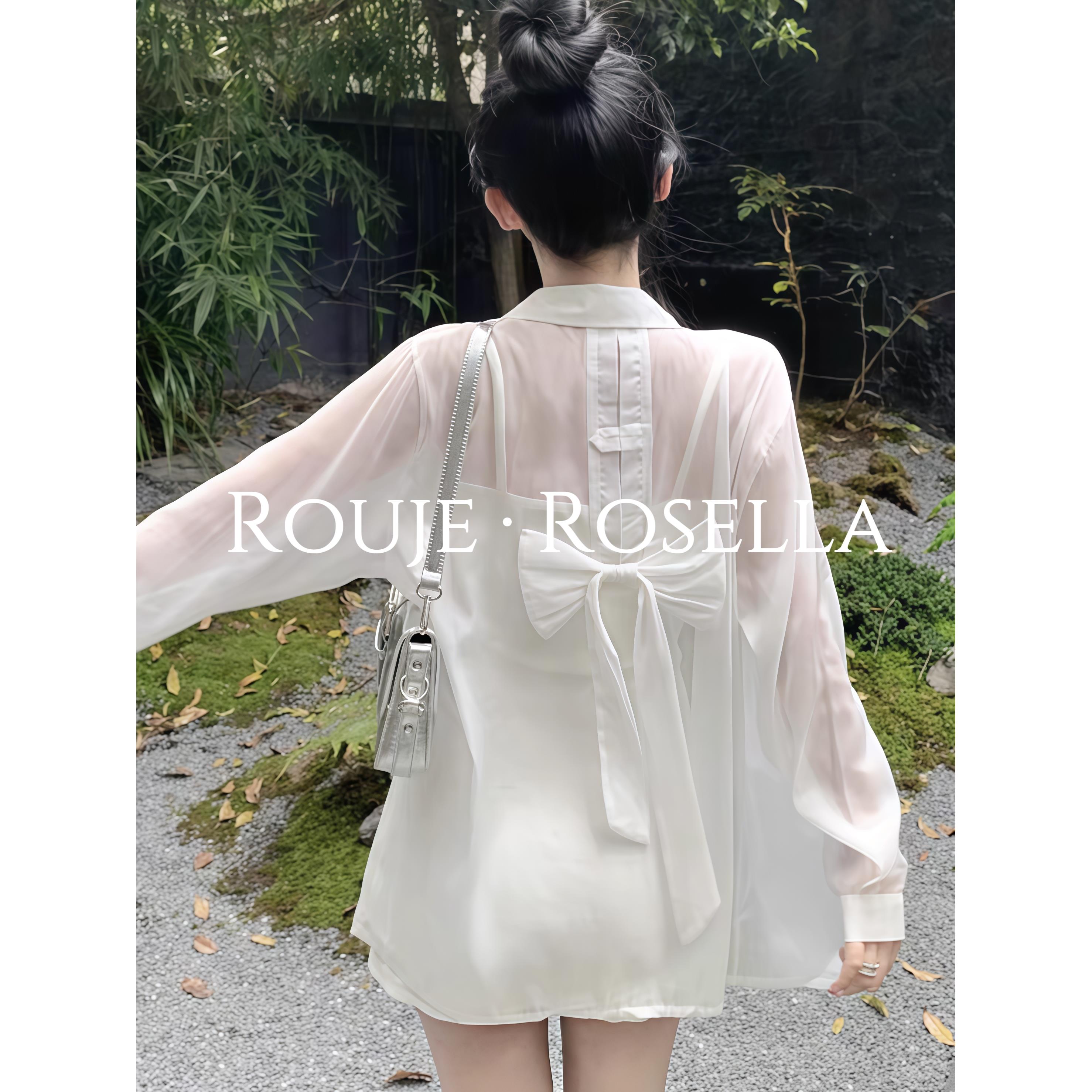 法国Rouje Rosella⭐蝴蝶结冰丝防晒衬衫女夏薄款雪纺外搭开衫