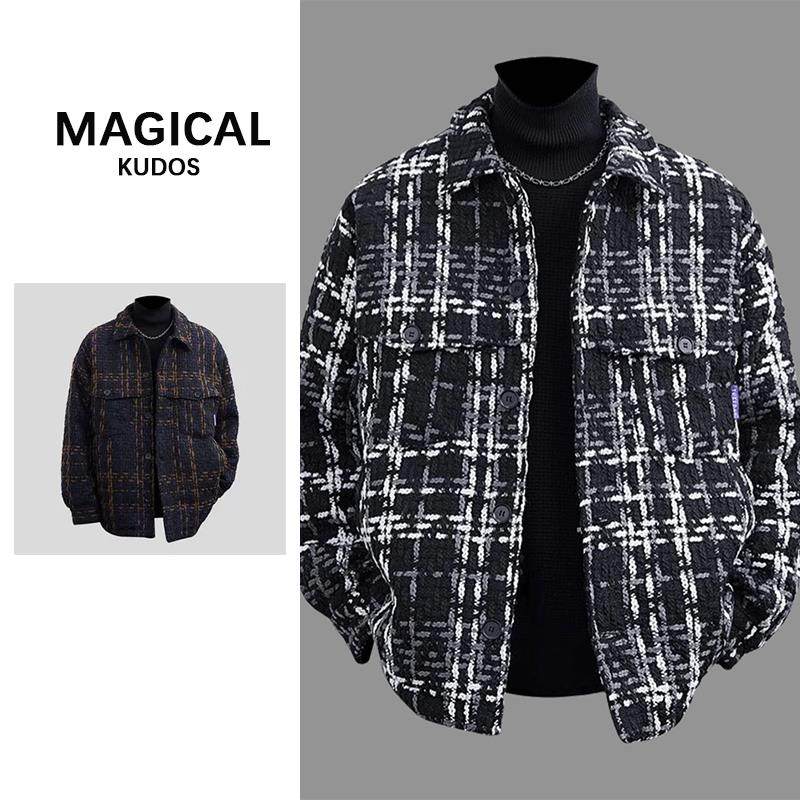 MAGICAL KUDOS小香风羽绒服男春秋格子鸭绒保暖轻薄宽松夹克外套