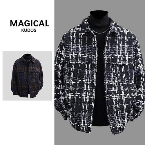MAGICAL KUDOS小香风羽绒服男春秋格子鸭绒保暖轻薄宽松夹克外套