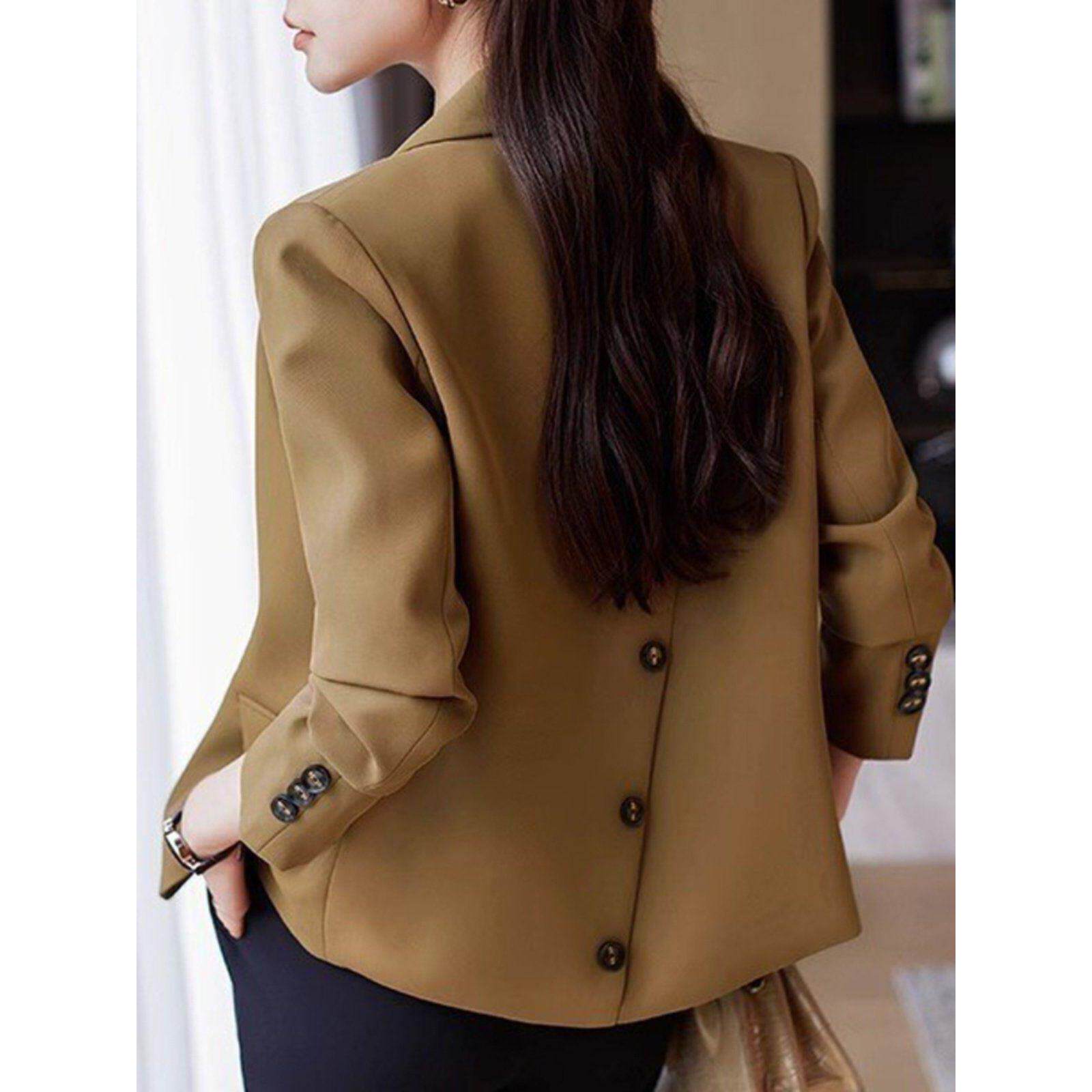 高级感咖色西装外套女2025春秋新款小个子短款时尚设计感西服上衣