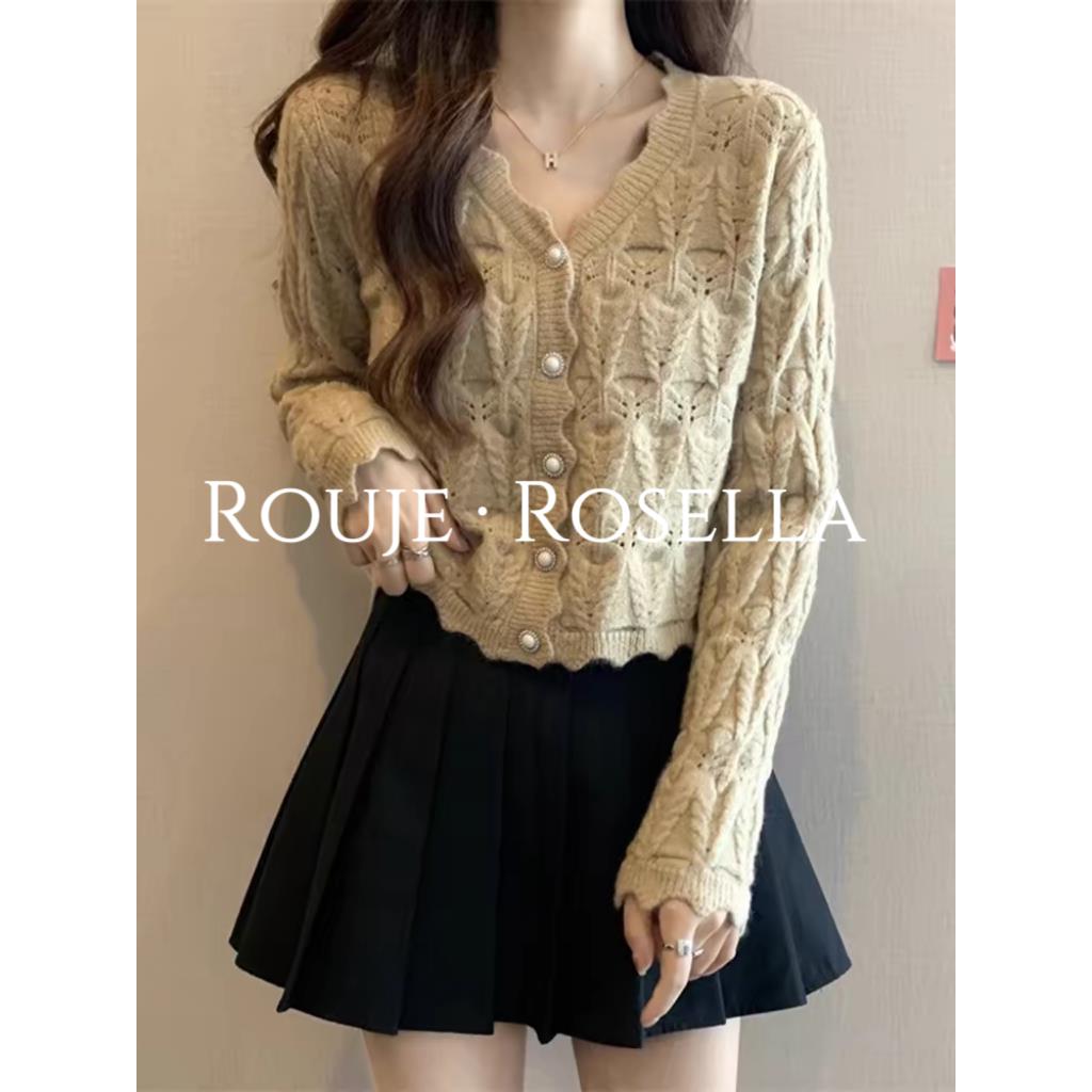 法国Rouje Rosella小香风针织开衫毛衣女早春新款气质高级上衣