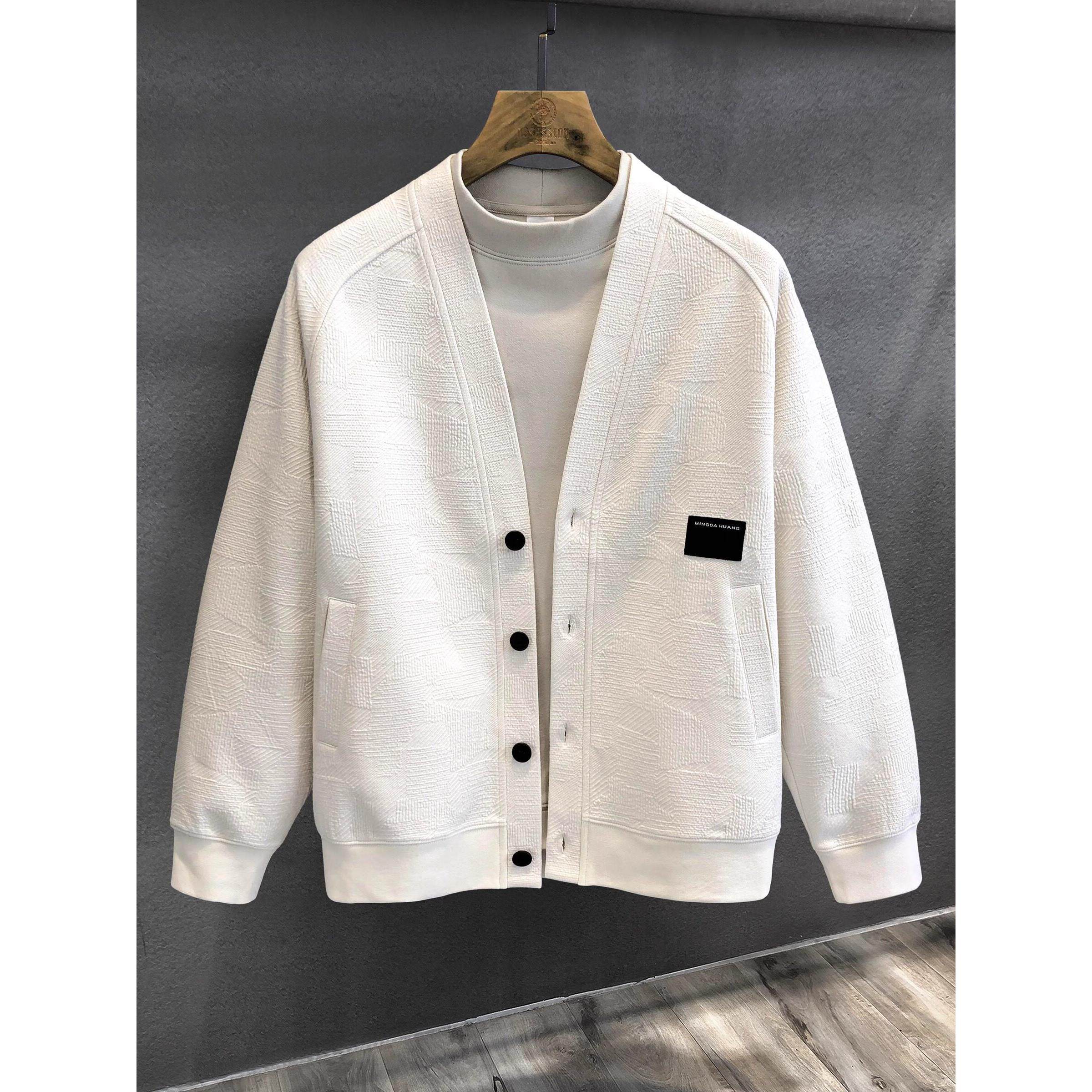 潮牌法式高级感提花针织衫开衫夹克男士春秋纽扣V领毛衣休闲外套