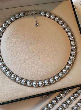 新加坡chomelkinsey真多麻银灰色珍珠项链女轻奢小众高级感毛衣链