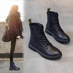 大尺寸黑色短 秋冬羊毛衬万能平底鞋 真皮流行女靴英伦风格 2025新款