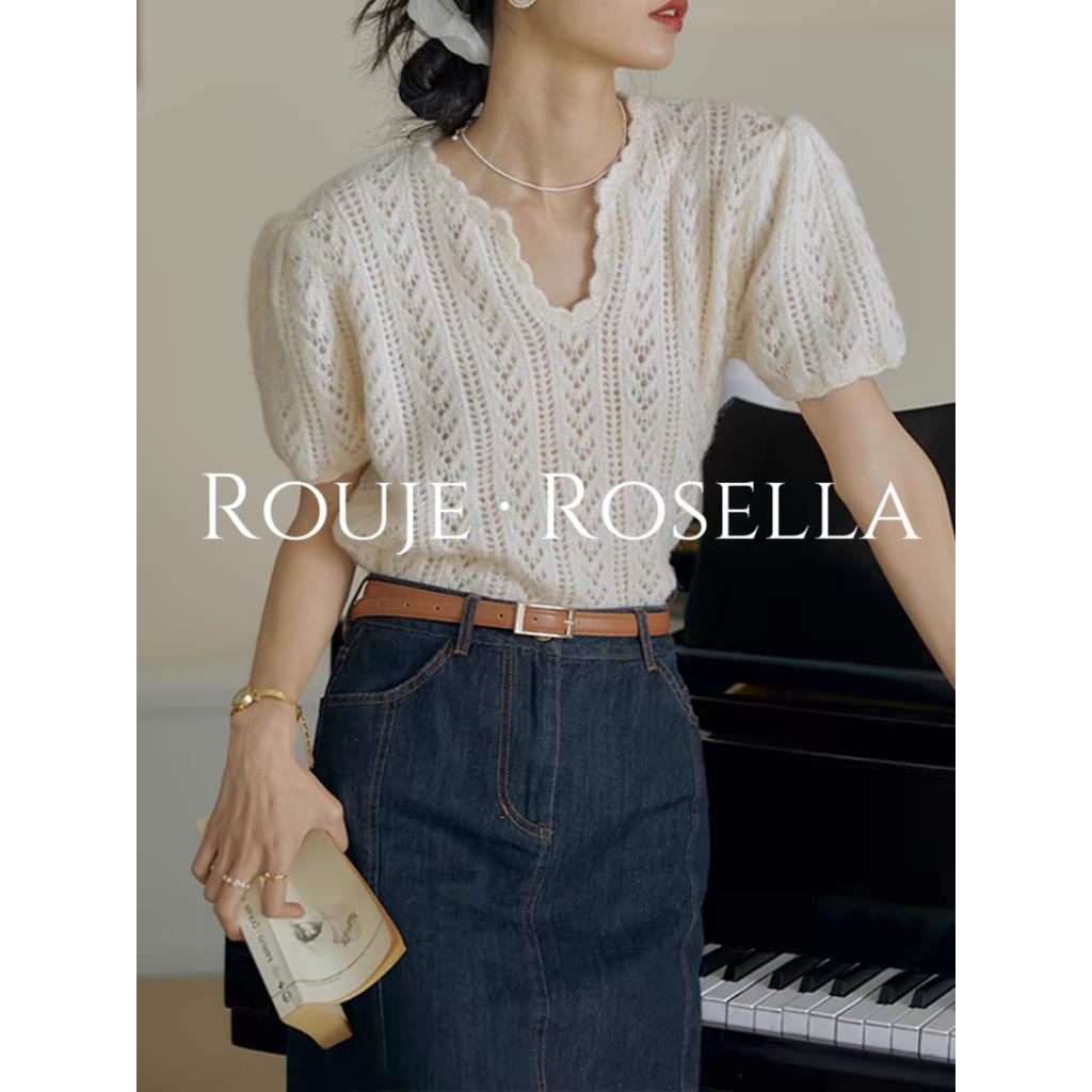 法国Rouje Rosella⭐法式复古镂空针织衫女设计感套头慵懒风上衣