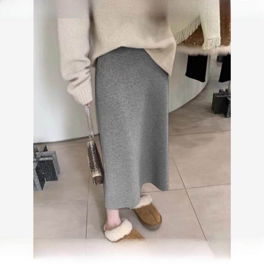 Rouje tusse直筒裙子秋冬季灰色针织半身裙女高级感羊绒羊毛半裙
