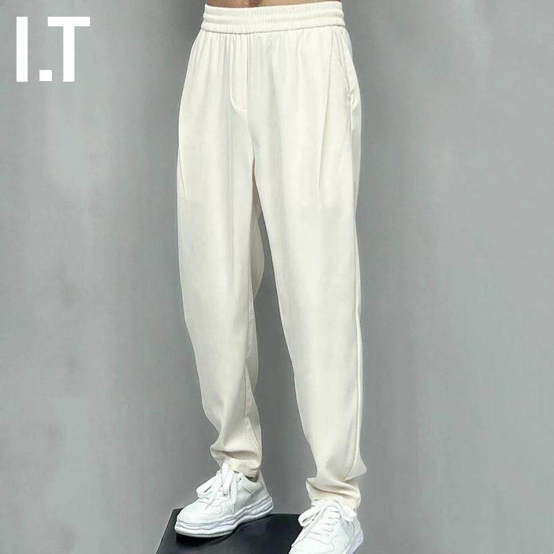 潮牌夏季薄款冰丝休闲 裤男士直筒宽松小脚阔腿运动长裤子垂感卫