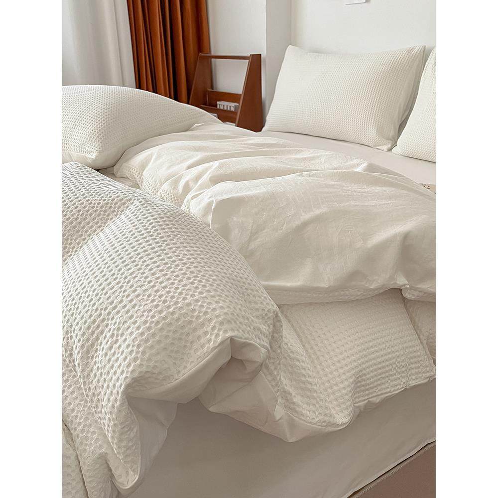 日式简约纯棉床上四件套水洗棉100全棉轻奢白床品床单被套三件套4,居家布艺,汗蒸服,淘宝优惠券,粉丝福利购,淘宝优惠卷