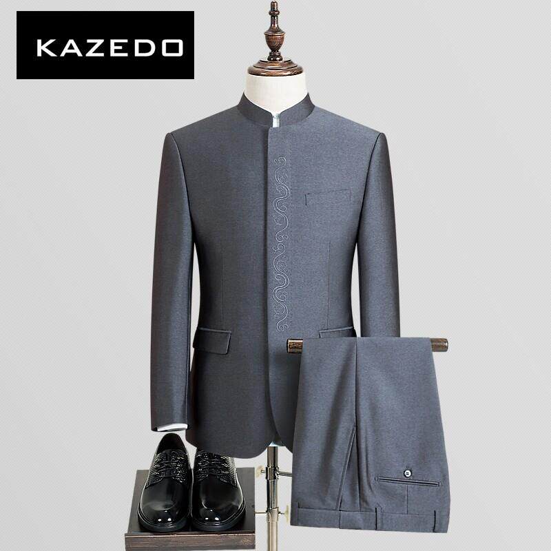Kazedo中山装男刺绣中华立领西服套装中国风演出唐装中式结婚礼服
