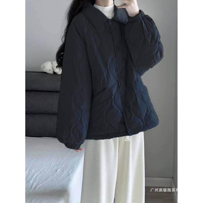 新款2025年秋冬轻薄羽绒棉服女面包服宽松翻领韩版短款棉衣外套潮